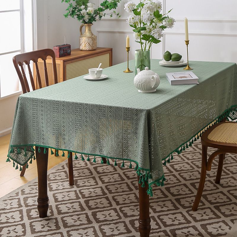 Schwarze Spitzentischdecke mit Quasten – rechteckige Vintage-Esstischdecke für Partydekoration_voghion.com