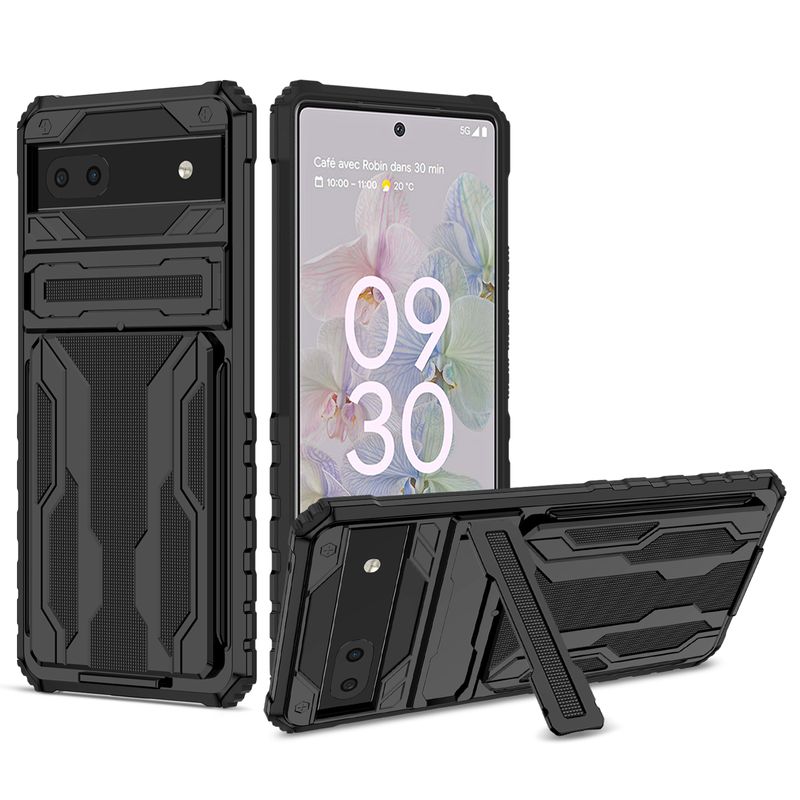 Étui portefeuille à rabat pour Google Pixel 6A Pro, 3 cartes, emplacement pour cartes de crédit, poche arrière, double couche, hybride H_voghion.com
