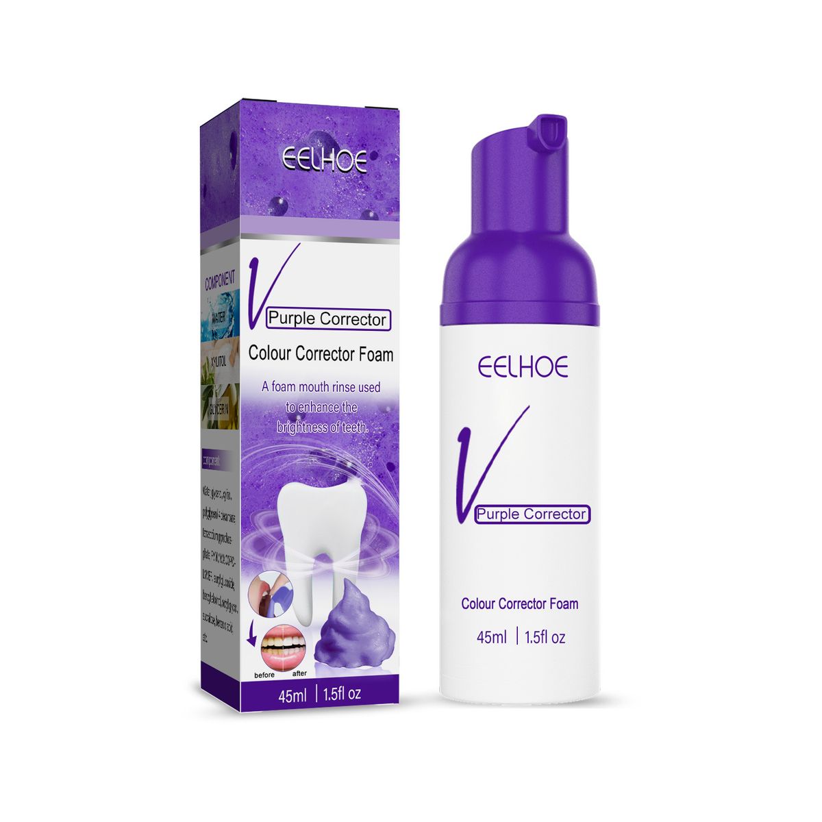 EELHOE v34 dentifricio in mousse per abbellire i denti di colore viola, dentifricio sbiancante per denti giallo, dentifricio per pulizia tartaro macchiato di fumo_voghion.com