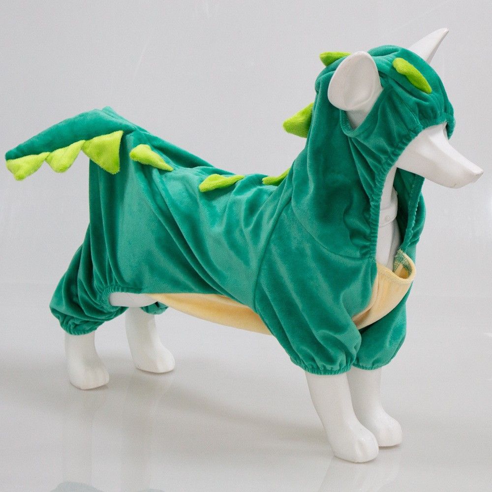 Costume da dinosauro elasticizzato per Halloween, in velluto di cristallo, casual, per cani di piccola e media taglia_voghion.com