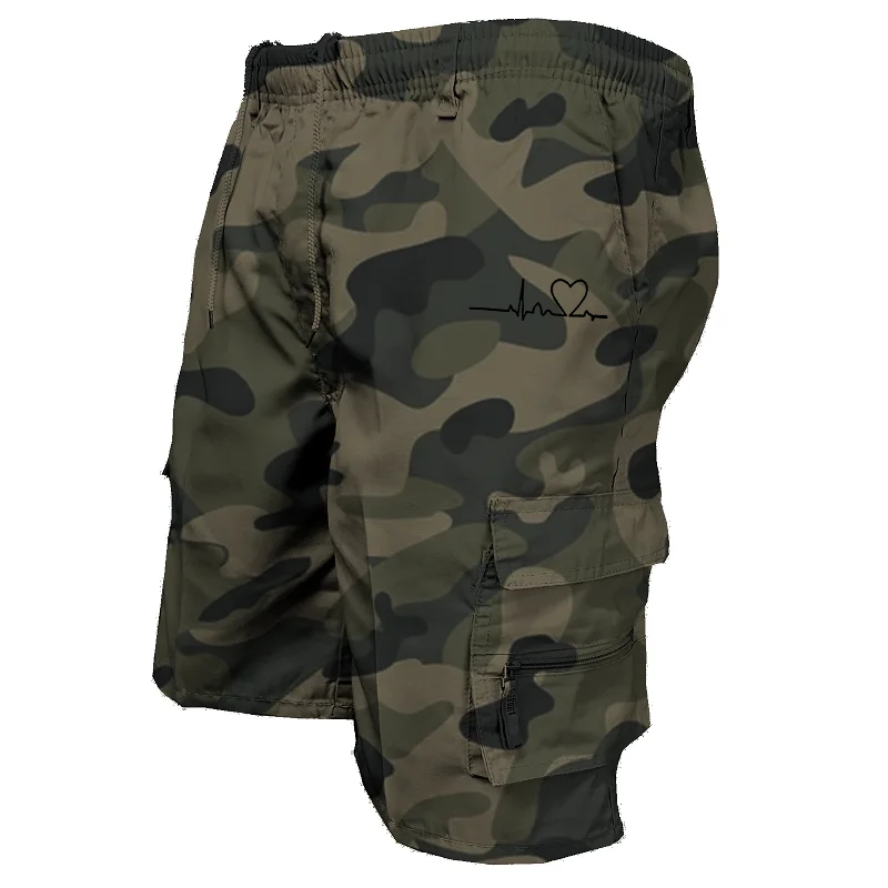 Men's EKG Heartbeat Print Cargo Shorts - 4-Pocket Tactical Design With Quick-Dry Anti-Wrinkle Fabric & Reinforced Stress_voghion.com