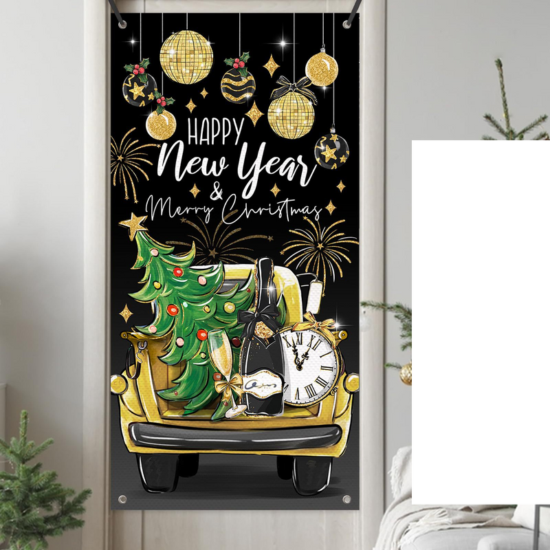 Christmas 2025 Happy New Year banner door curtain decoration Happy New Year party decoration background cloth_voghion.com