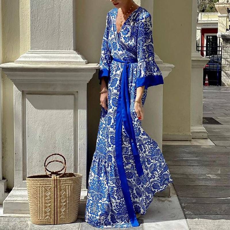 Women's Bohemian skirt printed mid length dress_voghion.com