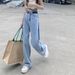 Women's Clothing Contrast Color Slightly Wide Leg Jeans Spring New Narrow Version High Waist Color Matching Drape Loose Straight Simple Mopping Pants_voghion.com