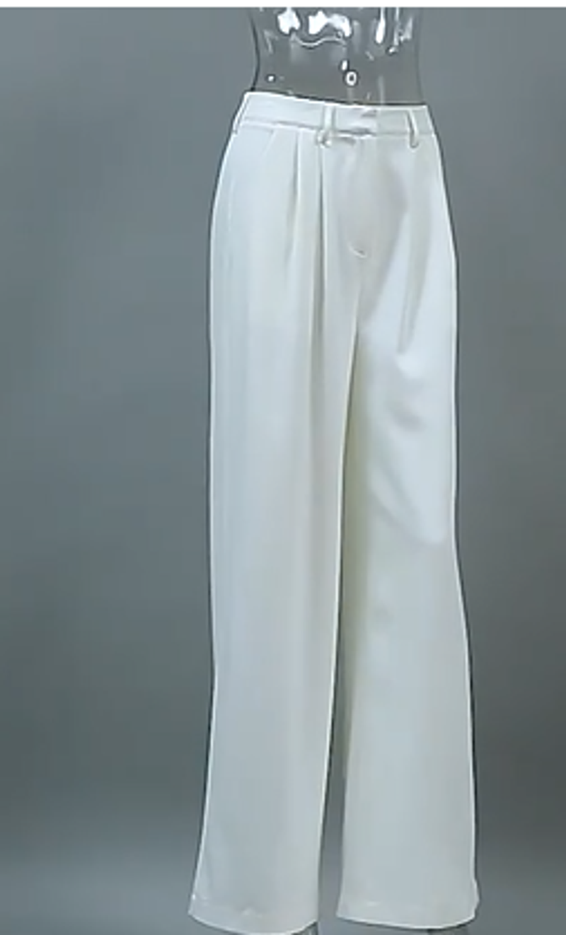 Women's Clothing White High Waist Wide Leg Pants Temperament Commuting All Match Trousers_voghion.com