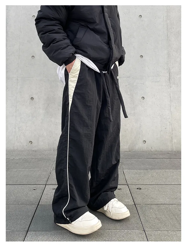 Spodnie HOUZHOU Baggy dla mężczyzn Spadochronowe spodnie dresowe Vintage Oversize Haruku Streetwear Czarne szerokie nogawki Spodnie męskie_voghion.com