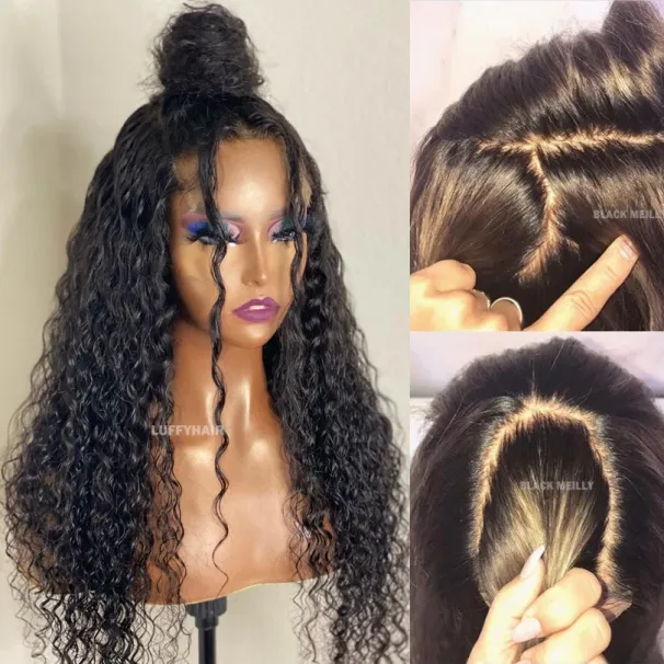 Nasse gewellte Echthaarperücken für Frauen, lockige Seidenbasis, volle Spitze, natürliche Farbe_voghion.com