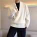 Autumn And Winter Solid Color Large V Neck Drape Personality Sweater Men's Loose Lazy Style Casual Knitted Sweater Jacket_voghion.com