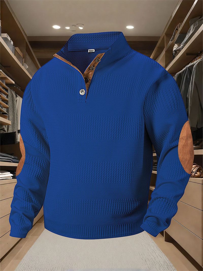 Lässiges Jacquard-Poloshirt mit Stehkragen und langen Ärmeln im Herbst- und Winterstil_voghion.com