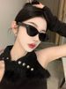 Retro Schwarze Cat Eye Sonnenbrille Quadratische Sonnenbrille mit rundem Gesicht Polarisierter Sonnenschutz_voghion.com
