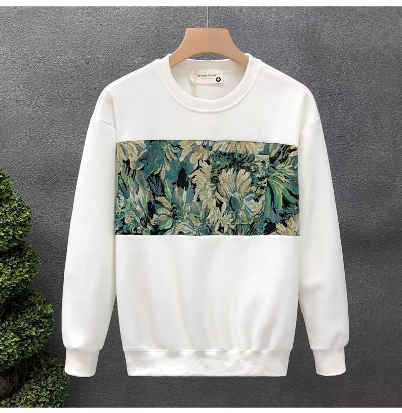 Teenage and guys round neck pullover sweatshirt men's new oil painting print long sleeved T-shirt simple versatile top handsome_voghion.com