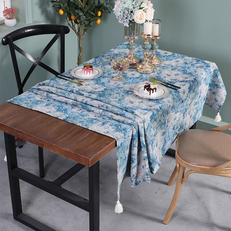 Vintage Jacquard Tablecloth – Abstract Floral Design With Hand-Tied Tassels (140x100cm To 140x300cm) Polyester Blend For Dining & Décor​_voghion.com