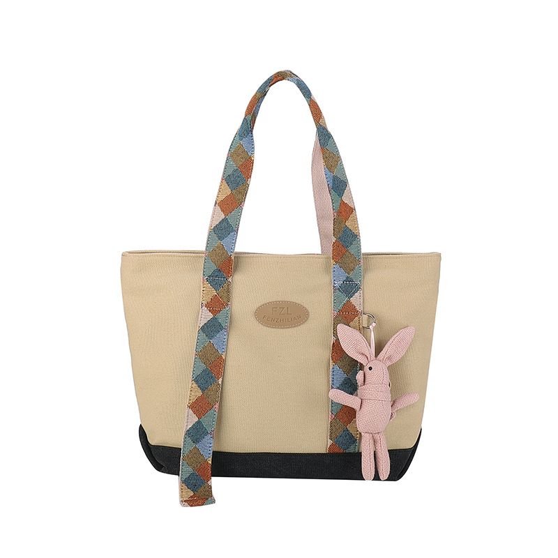 Super Large Capacity Canvas Women In 2023, New Niche Jacquard Shoulder College Students, Versatile Commuting Bag For_voghion.com