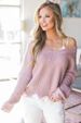 Women's v-neck off-shoulder loose pullover sweater for women loose knitted sweater irregular _voghion.com