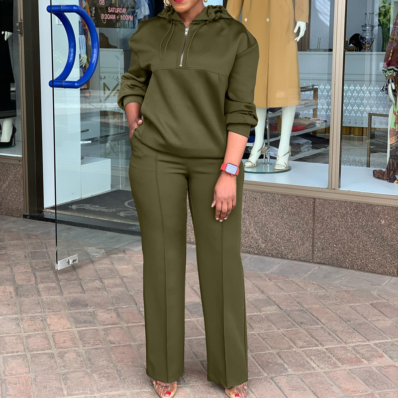 Dameskleding Nieuw effen kleur losvallend capuchonpak met trekkoord_voghion.com