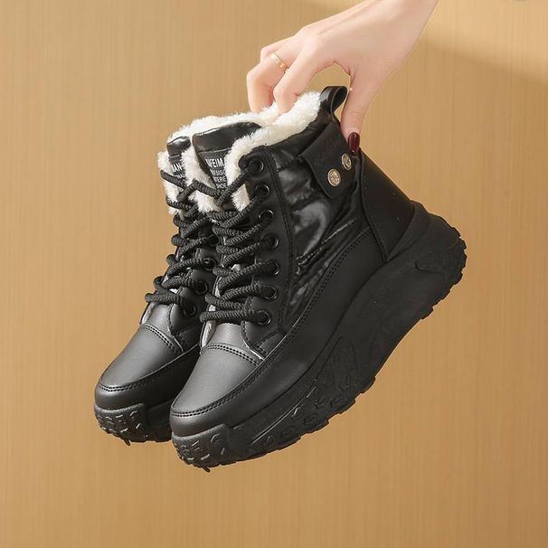 Plush high top windproof boots for women 2024 winter new style student ins Korean version warm casual thick-soled cotton shoes_voghion.com