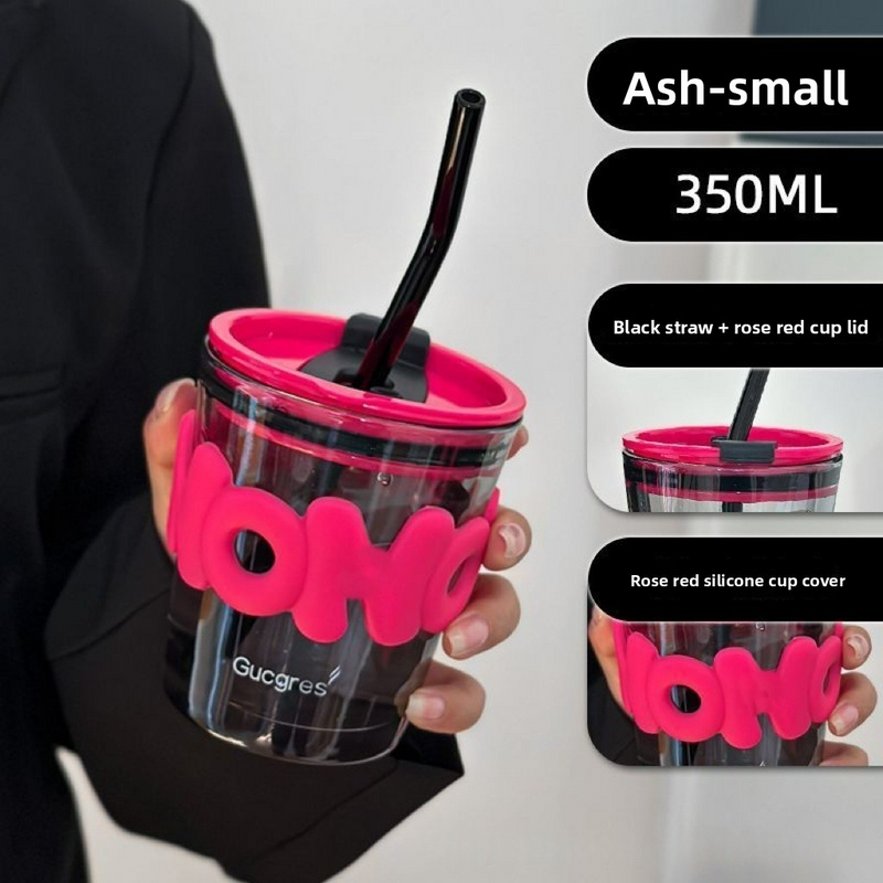 Personalized Letter Glass Cup - Double Wall Insulated Bamboo Design With Straw For Hot/Cold Drinks_voghion.com
