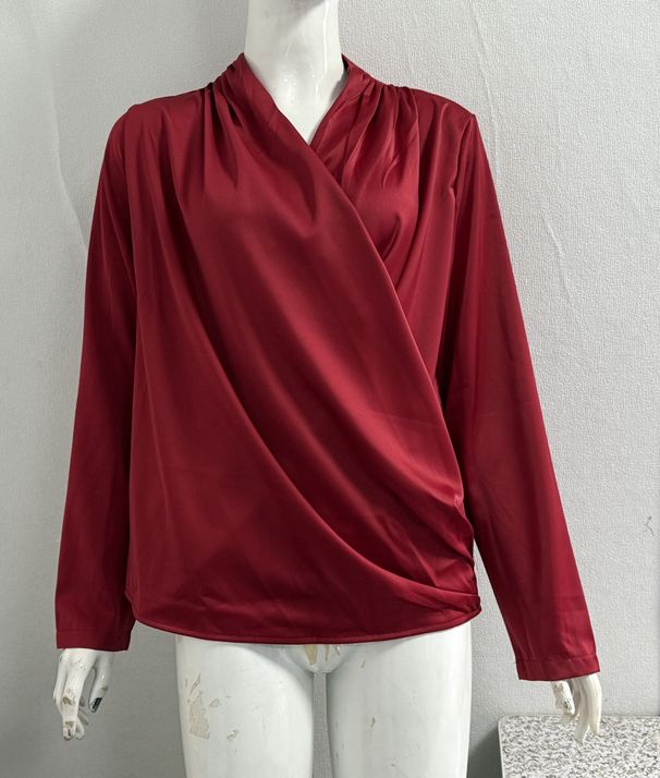 Camicetta da donna in raso premium con scollo a V – Camicia di lusso per il lavoro e il weekend in fucsia/bordeaux/nero (taglie dalla S alla XXL)_voghion.com