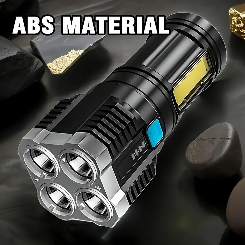 Linterna LED ultrabrillante con 4 modos de luz lateral COB, recargable por USB, portátil para camping, pesca y caza._voghion.com