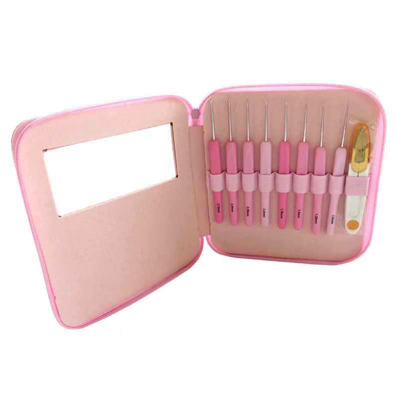 Knitting Tool Sweater Needle Gradient Soft Plastic Handle Aluminum Hook Needle Set of 9 pieces_voghion.com