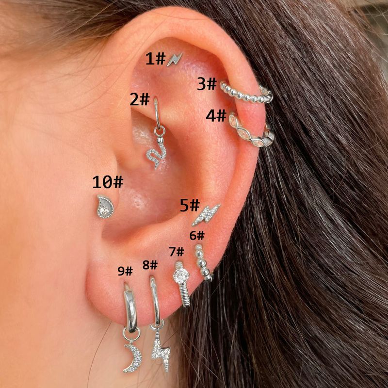 1 pezzo di orecchini in acciaio inossidabile con orecchini perforati, spirale serpente in zirconio oro da donna Tragus cartilagine_voghion.com