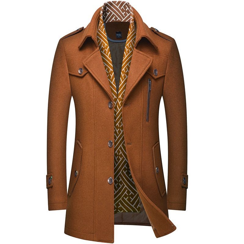 Cappotti di lana da uomo invernali Moda addensare trench di media lunghezza Solido colletto rovesciato Capispalla caldo Business casual_voghion.com