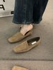 Sapatos femininos estilo francês, modelo mule com bico quadrado, em camurça e salto baixo, da Niche, para primavera e outono._voghion.com