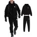 Men's Solid Color Fleece Hoodie & Jogger Set, Plush Lined Zip-Up Jacket With Matching Pants, Winter Loungewear_voghion.com