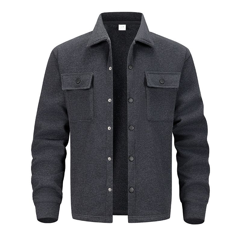 Herren-Fleecejacke in schmaler Passform, Polyestergemisch, Patchwork-Design, einreihiger Freizeitmantel (Schwarz/Dunkelgrau, S-3XL)_voghion.com