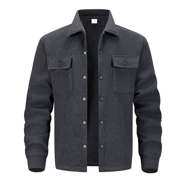 Herren-Fleecejacke in schmaler Passform, Polyestergemisch, Patchwork-Design, einreihiger Freizeitmantel (Schwarz/Dunkelgrau, S-3XL)_voghion.com