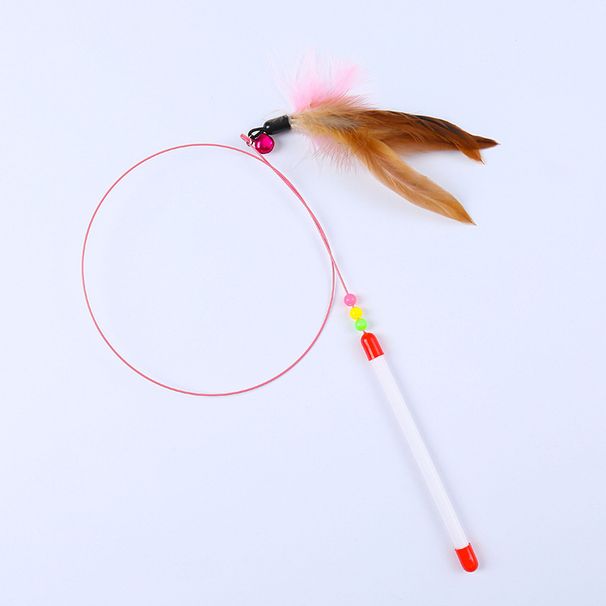Toy Self-Entertainment With Bell Handheld Long Rod Cat Teasing Artifact Steel Wire Feather Teaser Wand_voghion.com