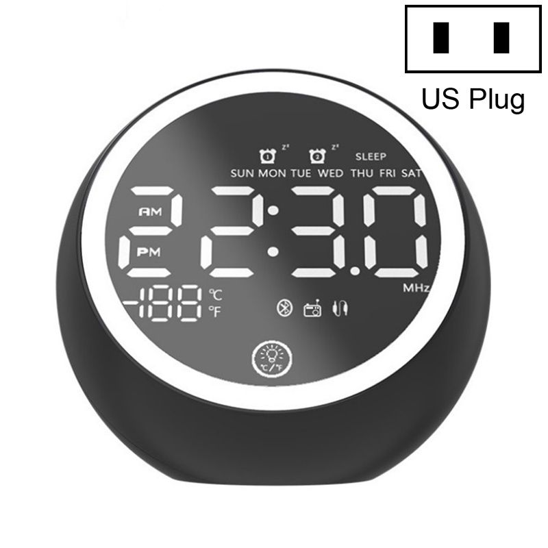 X10 Multifunctional Bluetooth Speaker LED Night Light Alarm Clock Bluetooth Speaker, Support TF Card & AUX & FM Radio, Specification: US Plug(Black)_voghion.com