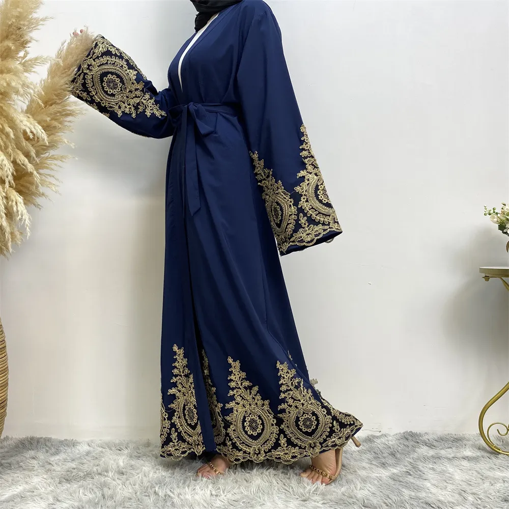 Women's Clothing lace stitching fashion slim cardigan robe Dubai Abaya_voghion.com