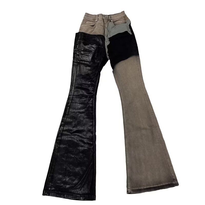 Jeans a gamba larga vintage lavati – Orlo a strati, rivestimento in cera, design patchwork (unisex, M-XXL)_voghion.com