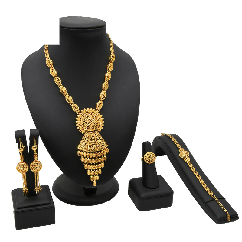 Conjunto de pendientes y collar nupcial de oro vintage con estilo, accesorios de moda para mujer_voghion.com