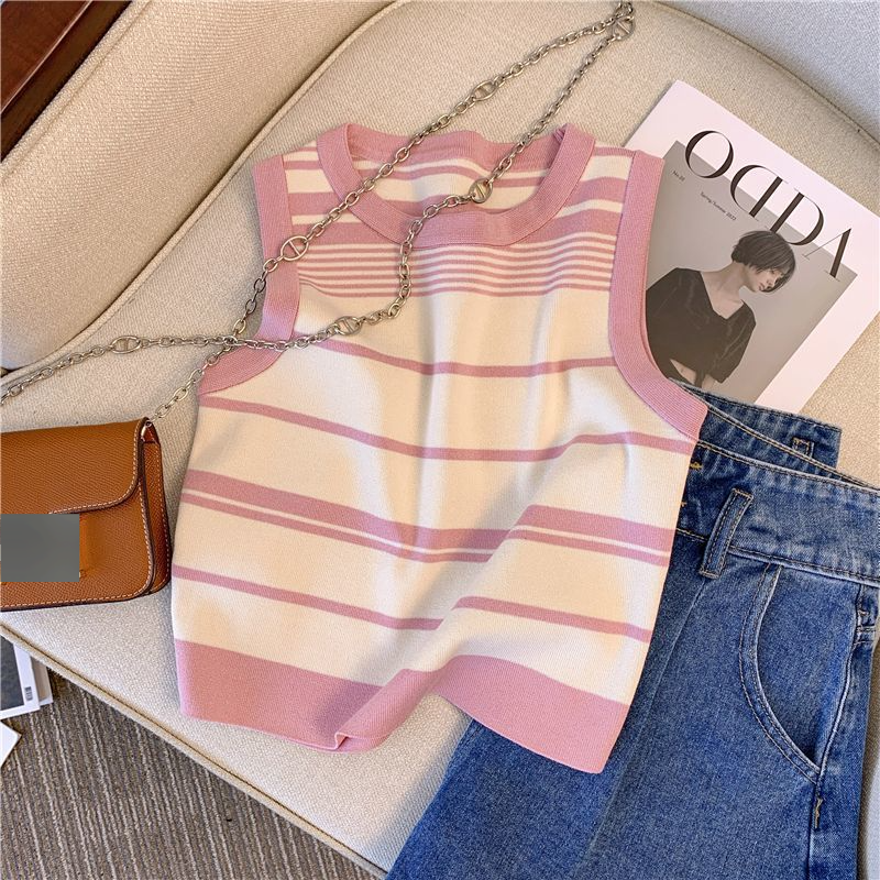 Dameskleding IJszijde Camisole Vest Voor Vrouwen In De Zomer Dunne Buitenkleding Mouwloos T-shirt Top Kort Veelzijdige Gelaagde Gebreide Onderkant Shirt_voghion.com