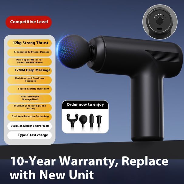 Mini pistola de masaje profesional recargable por USB con 4 cabezales intercambiables para aliviar los músculos del cuello, la espalda, las piernas y todo el cuerpo._voghion.com