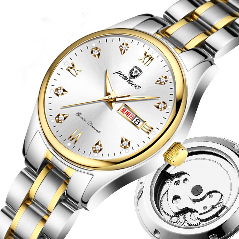 Women's Watch Transparent Back, Steel Band, Fashionable And Simple, Inlaid With Diamonds, Live, Hollow Design,_voghion.com