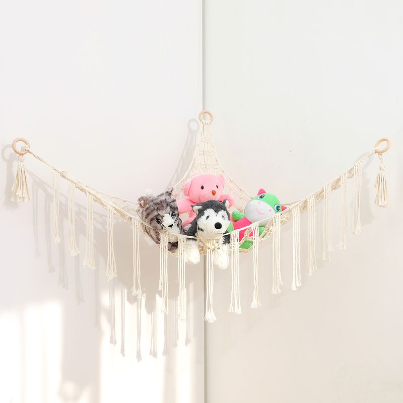 Hand-woven cotton rope net bag toy hammock corner net triangle plush toy storage swing hammock_voghion.com