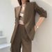 Women's Clothing Small Suit Jacket Women's Two Piece Suit Spring And Autumn New Small Casual Loose Milk Tea Gray Suit_voghion.com