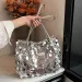 Sparkling Sequin Large Capacity Commuting Tote Bag 2025 Womens Zipper Closure Shoulder Bags Fashion Handbag 250530_voghion.com