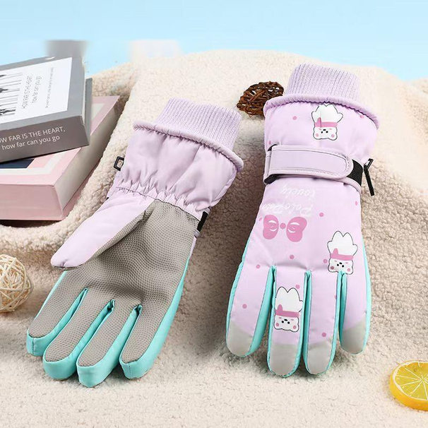 Winter Children's Skiing Gloves With Velvet, Windproof, Snow Playing, Thick Insulation, Outdoor Student Cartoon Touch_voghion.com