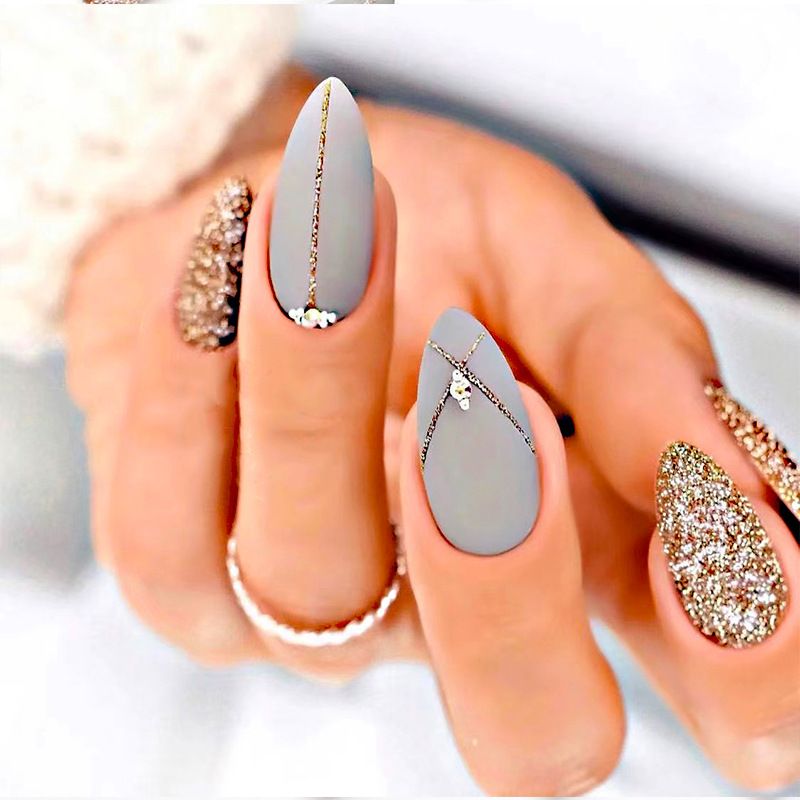 Acryl Stiletto 24 stuks nepnagels blauwe luipaardprintontwerpen nepnagels draagbaar amandel Frans volledige dekking pers_voghion.com