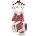 Damen dünne weiße Spitze Seidenspitze ohne Brustpolster geraffte Pyjama-Shorts zweiteiliges Set_voghion.com