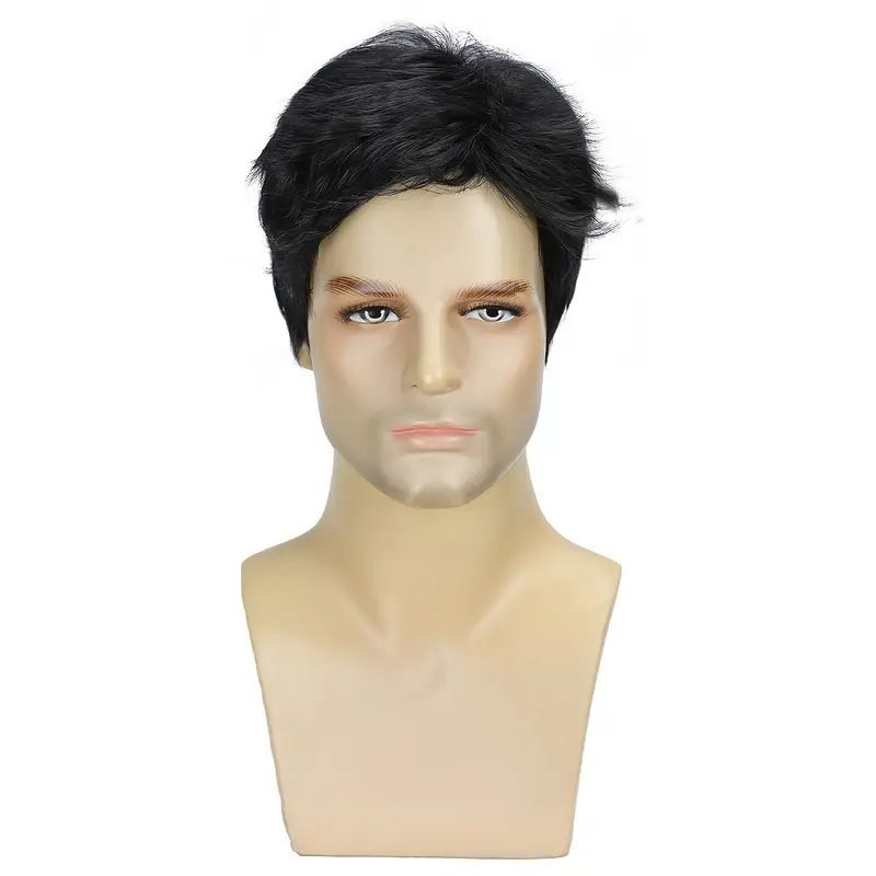 Synthetische Clip-in Neue Perücke Herren Kurze Perücke Schwarz Mode Business Stil Synthetische Perücke_voghion.com