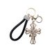 New Creative Leather Rope Alloy Cross Keychain Car Key Pendant Korean Style Personalized Bag Decoration Hanging Chain_voghion.com