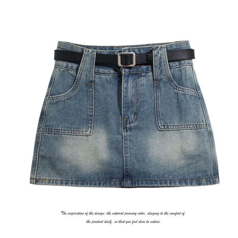 Double button half body summer high waisted pants Instagram trendy niche anti glare wrap buttocks A-line spicy girl_voghion.com