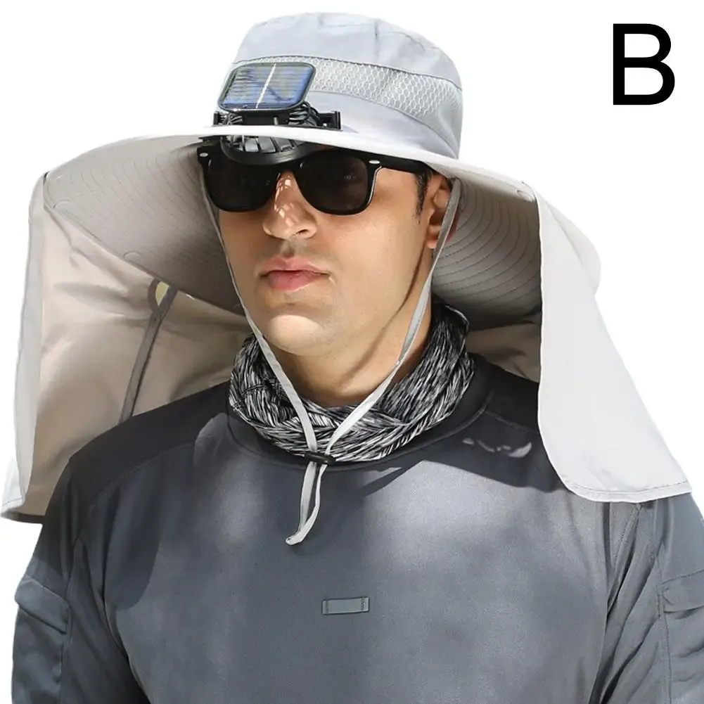 Heißer Verkauf Große Wind Solar Fan Usb Lade Cape Hals Visier Sonnencreme Outdoor Fischer Hut Männer Für Sommer Angeln C8X7_voghion.com