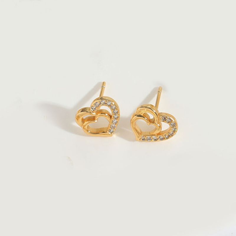 1 paio di orecchini in rame placcati oro 14K con intarsi a forma di cuore a forma di quadrifoglio in stile semplice ed elegante_voghion.com