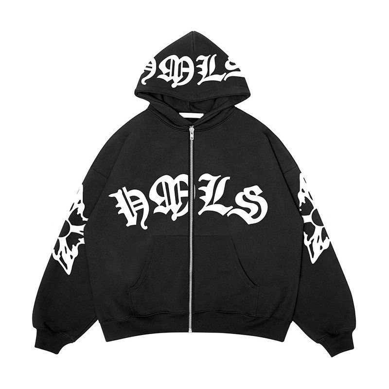 Erkek Giyim fermuarlı sweatshirt harfli baskı kapşonlu trend büyük boy kapşonlu öğrenci kıyafetleri_voghion.com
